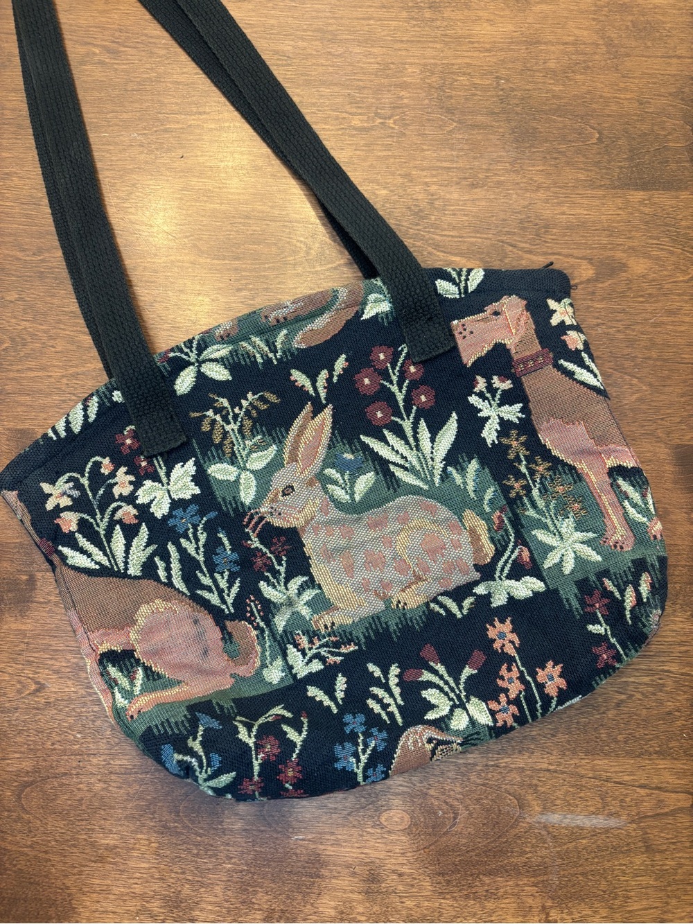 Vintage Tapestry Animal Motif Shoulder Bag - Black/Brown - Picture 3 of 7